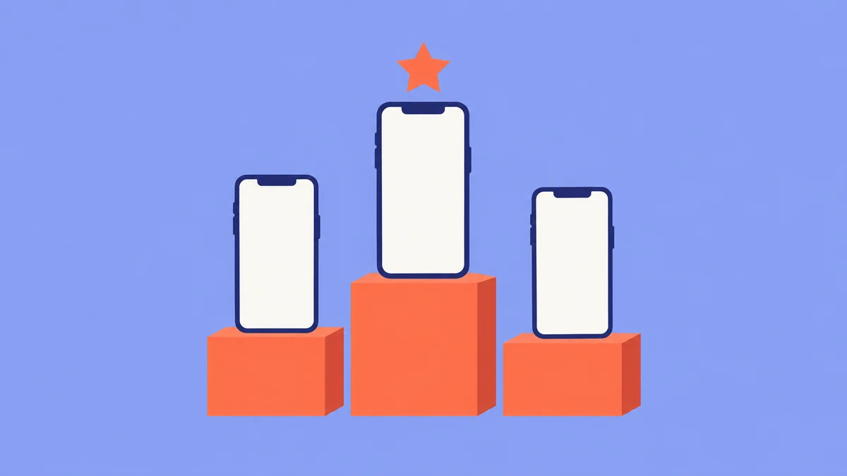 Illustration of three phones on a winners' podium