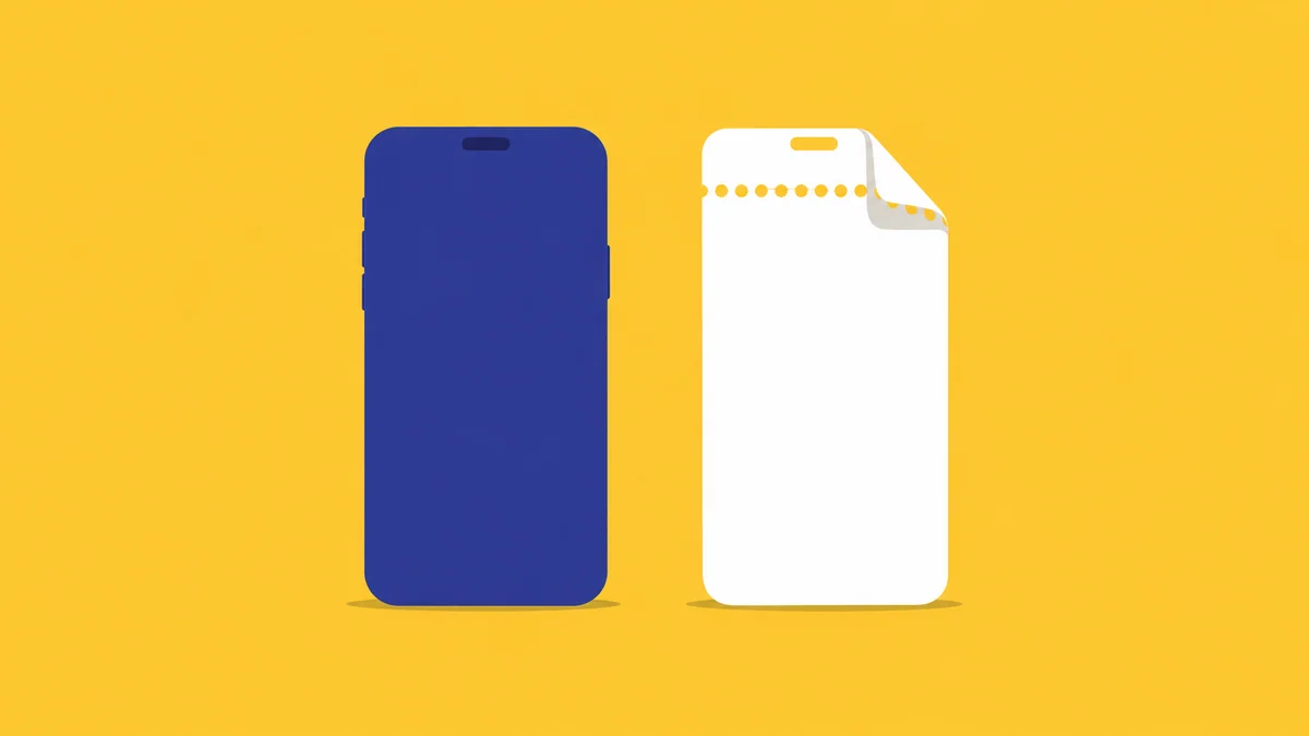 Illustration of a solid phone next to a paper phone with a perforated tear-off edge and peeling corner